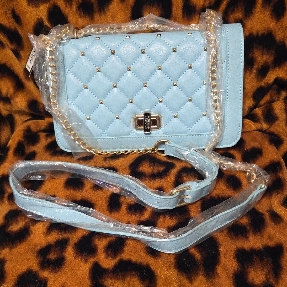 Badgley Mischka Light Blue Quilted Crossbody Bag